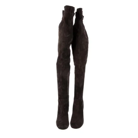 DOLCE & GABBANA suede over the knee THIGH BOOTS chocolate brown 37 6.5 scrunch - Picture 6 of 9